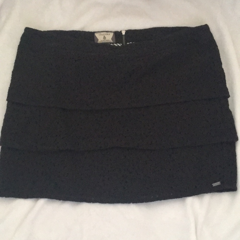 Volcom Floral Embroidered Black Mini Skirt